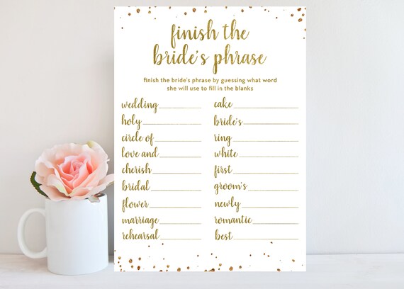 Finish the Bride's Phrase Game Bridal Shower Party Games - Etsy