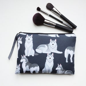 Huskies make up bag, cosmetic purse, pencil case, dog lover gift, husky gift , handmade, Alaskan, Siberian sled dogs