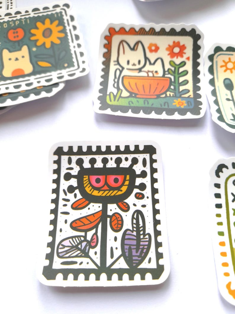 Folk Art Botanical & Animal Sticker Set of 50 Cute Illustrated Stickers