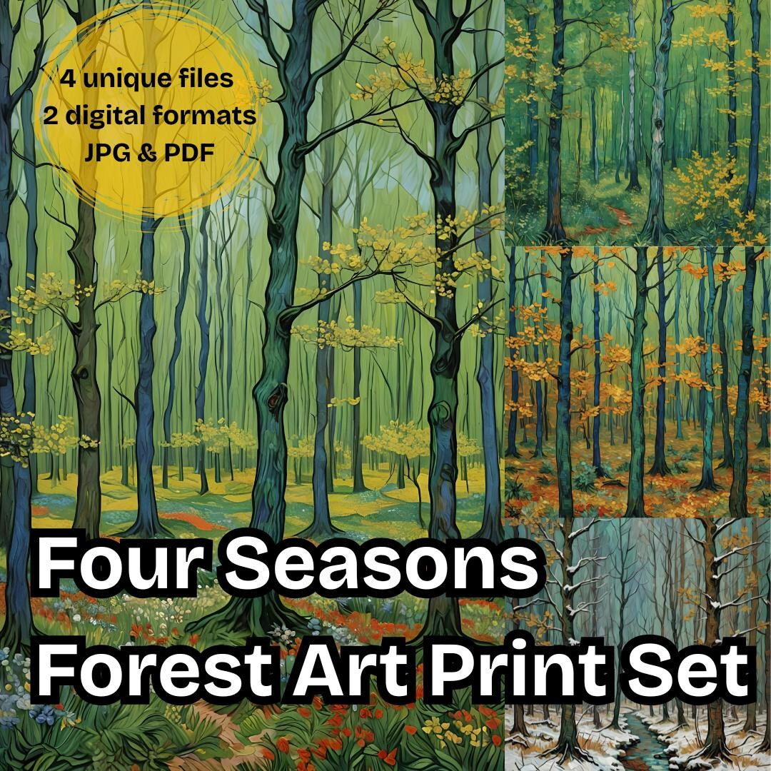 Four Seasons Forest Art Print Set – 4 Files Digital Download Wall Art ...
