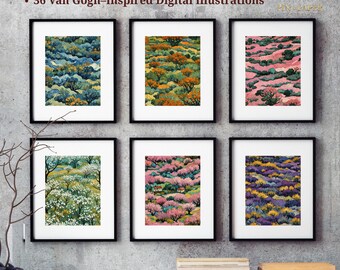 Naturinspirationen — 36 Van Gogh inspirierte Luxus Digital PNG Kunstsammlung | Hochauflösendes Illustrations-Set für den kreativen & Branding-Einsatz