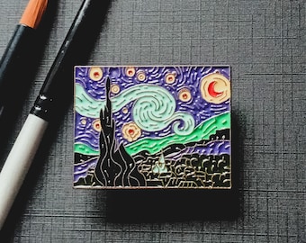 Starry Night Enamel Pin – Van Gogh Art Collectible, Gallery Gift, Fine Art Lover Gift