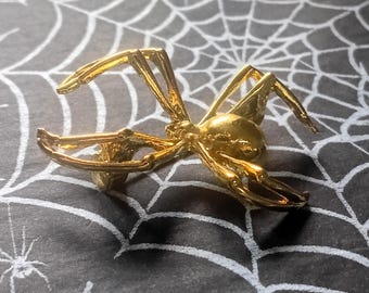 Gold Brass Spider Brooch — Sculptural Victorian Gothic Inspired Statement Pin