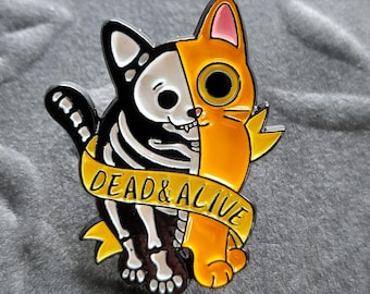 Schrödinger's Cat Enamel Pin – Dead & Alive Goth Lapel Pin, Limited Edition