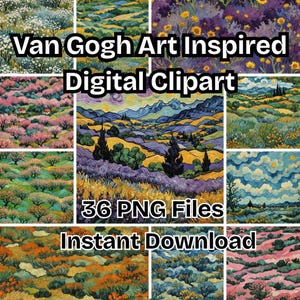 Pacchetto di clipart ispirate a Van Gogh "Notte stellata" / 36 file PNG / Arte digitale impressionista / Clip art del cielo stellato / Download immediato