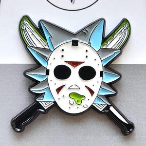 Rick the Ripper Enamel Pin – Sci-Fi Horror Mashup, Jason Mask Parody, Slasher Fandom Crossover, Cult Cartoon Pin | Pin and Mortem item