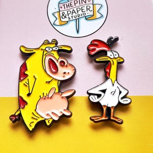 Cow and Chicken Enamel Pin Set | Classic Cartoon Character Pins | Relive the 90's Cartoon Craze | Retro Collectible for Jackets, Bags & Hats