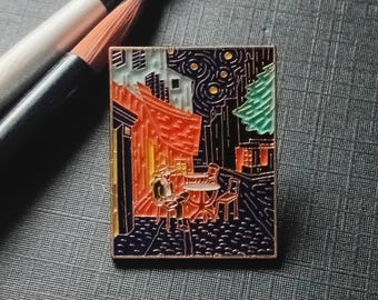 Van Gogh Enamel Pin – Café Terrace at Night, Art Lover Gift