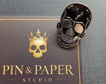 Gothic Skull Enamel Pin – Black & Silver Metal Lapel Pin, Dark Aesthetic Gift,  Gothic Accessory