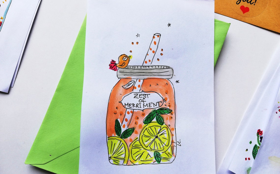 Jars of Happiness Whimsical Handmade Set of 6 Blank Cards Etsy