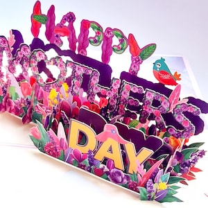 Biglietto pop-up floreale per la festa della mamma – Una sorpresa in fiore / Biglietto di auguri con busta e nota