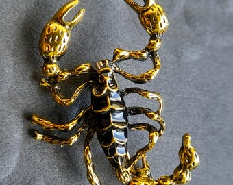 Gold Brass Scorpion Brooch – Gothic Zodiac Pin, Occult Jewelry