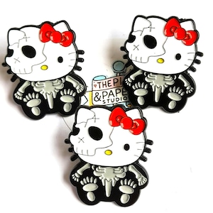Skeleton Kitty Enamel Pin – Spooky Cute Goth Kawaii Mashup, Halloween Hello Style, Creepy Cute Pin for Alt Collectors | Pin & Mortem Item