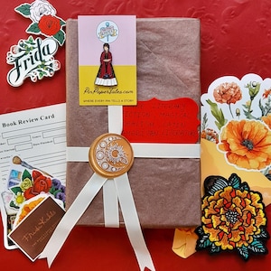 Date with a Book One-of-a-kind Box – Love in the Time of Cholera, Frida Kahlo Pin, Magnets, Greeting Card | Romantic Gift Bookish Art Box