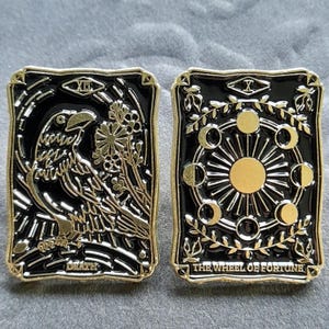 Tarot Card Brooch Set – Death & Wheel of Fortune Enamel Pins | Gothic Occult Jewelry, Witchcore Accessory, Celestial Gifts for Tarot Lovers
