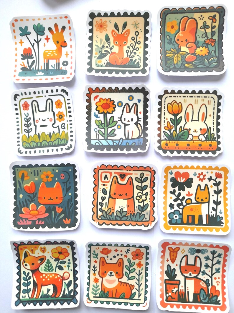 Folk Art Botanical & Animal Sticker Set of 50 Cute Illustrated Stickers