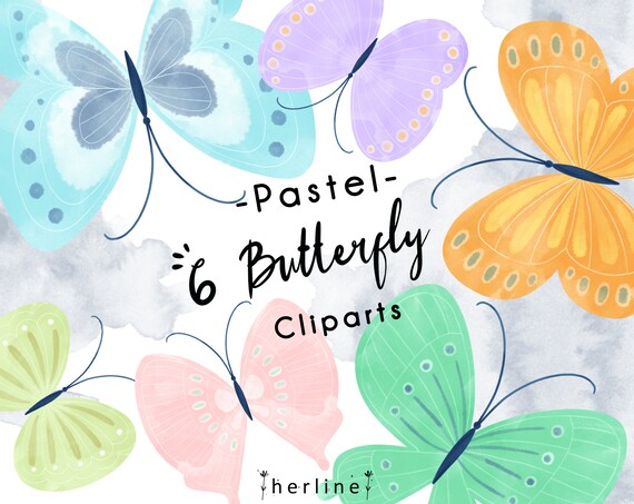 6 Pastel Butterfly Cliparts High Resolution 300 Dpi Cute Clipart Isolated Object Transparent Background Png Commercial Use