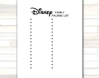 Disney Vacation Family Packing List Bullet Journal Planner Agenda Scrapbooking Printable Instant Download DIY