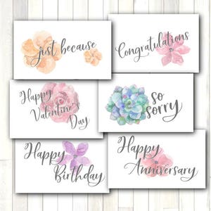 Grußkarte Six (6) Pack für Geburtstag Jubiläum Congrats Sorry Just Weil Valentine's Floral Printable Sofort Download Last Minute