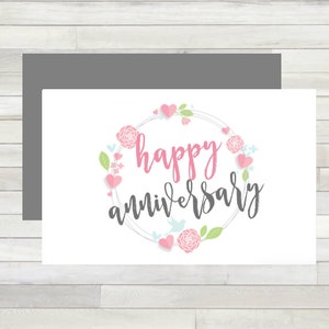 Greeting Card Happy Anniversary Floral Wreath Printable Instant Download Last Minute DIY