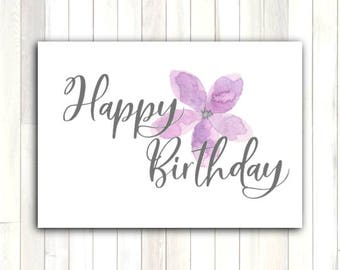 Tarjeta de felicitación Feliz cumpleaños Acuarela Floral Amor Romántico Imprimible Descarga instantánea Último minuto DIY