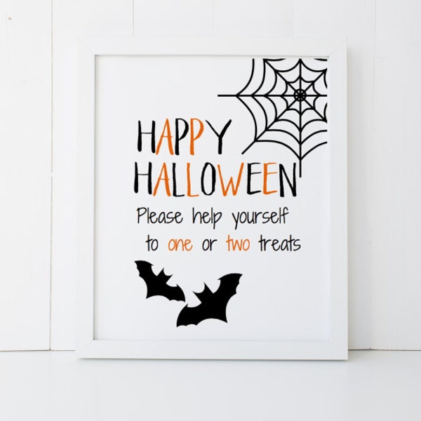 Happy Halloween Candy Bowl Sign Trick or Treat Home Decor Printable Wall Art INSTANT DOWNLOAD DIY - Great Gift