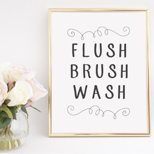 Flush Brush Wash Bathroom Home Decor Printable Wall Art INSTANT DOWNLOAD DIY - Great Gift