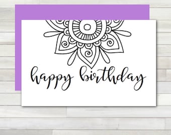 Greeting Card Happy Birthday Mandala Printable Instant Download Last Minute DIY