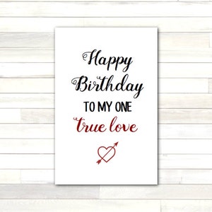 Cartão de felicitações feliz aniversário, um amor verdadeiro para impressão de última hora, download instantâneo faça você mesmo