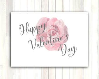 Tarjeta de felicitación Feliz Día de San Valentín Acuarela Floral Amor Romántico Imprimible Descarga Instantánea Último Minuto DIY