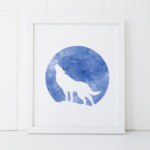 Wolf Howling at The Moon Watercolor Home Decor Printable Wall Art INSTANT DOWNLOAD