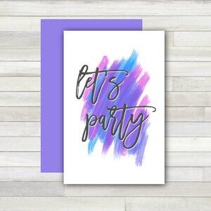 Greeting Card Let&#39;s Party Printable Instant Download Last Minute DIY