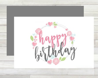 Greeting Card Happy Birthday Wreath Printable Instant Download Last Minute DIY