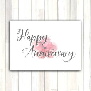 Greeting Card Happy Anniversary Watercolor Floral Love Romantic Printable Instant Download Last Minute DIY