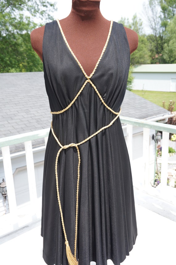 Vintage 60's Rockabilly Swing Dress Black & Gold S