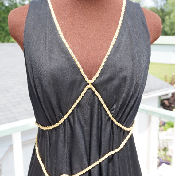 Vintage 60's Rockabilly Swing Dress Black & Gold … - image 3