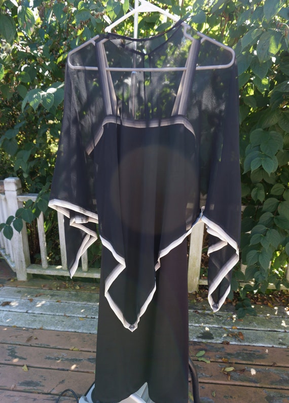Vintage 70's Little Black Empire Waist Dress With Matching