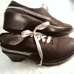 Alegria Lace Up Oxfords Leather Embellished Shoes Sz 6.5