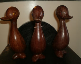 3 Vintage plastic ducks 1960's made in Hong Kong