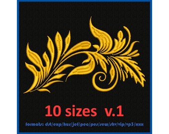 Machine embroidery design. Herbal ornament. Floral frame. Embroidery swirl vintage pattern. 2 version 10 sizes and 11 formats
