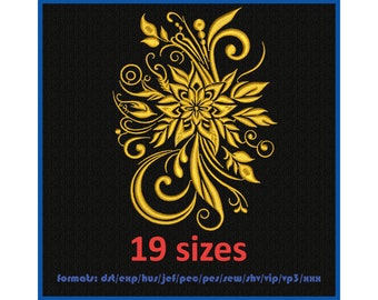 Machine embroidery design. Floral pattern. Herbal ornament. Embroidery swirl vintage pattern. 19 sizes and 11 formats
