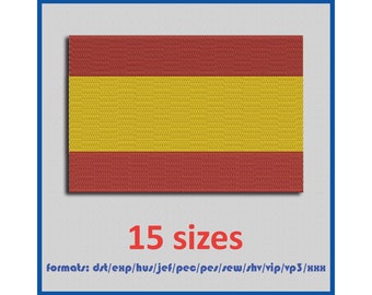 Diseño de máquinas de bordado de bandera de España Descarga instantánea Archivos digitales 15 tamaños 11 formatos