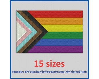 Machine Embroidery Designs Rainbow flag LGBT progress. Instant Download Digital Files. 15 sizes and 11 formats