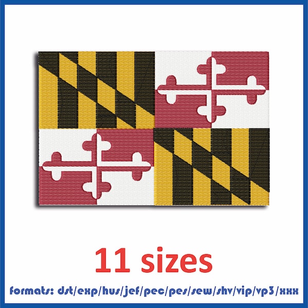 Maryland flag Embroidery Machines Design Instant Download Digital Files 11 sizes and 11 formats