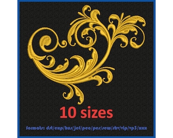 Machine embroidery design. Herbal ornament. Floral frame. Embroidery swirl vintage pattern. 10 sizes and 11 formats