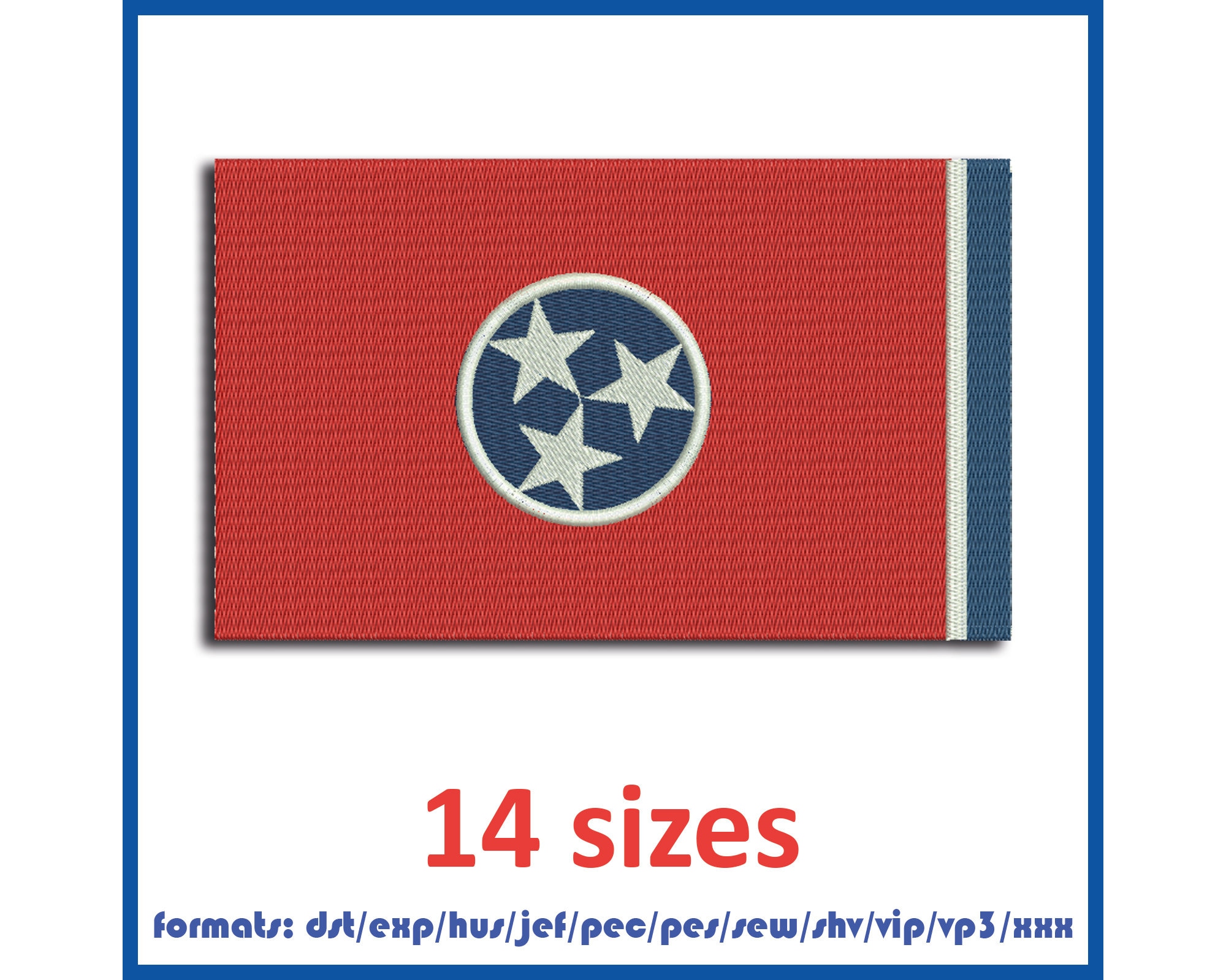 Tennessee flag Embroidery Machines Design Instant Download Digital Files 14 sizes and 11 formats