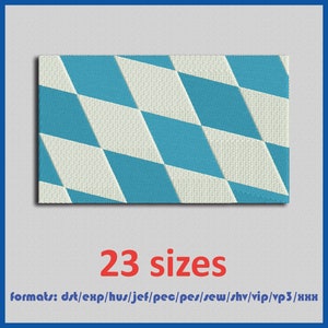 May include: A blue and white checkered flag with a diamond pattern. The flag is available in 23 sizes and in the following formats: dst, exp, hus, jef, pec, pes, sew, shv, vip, vp3, and xxx.