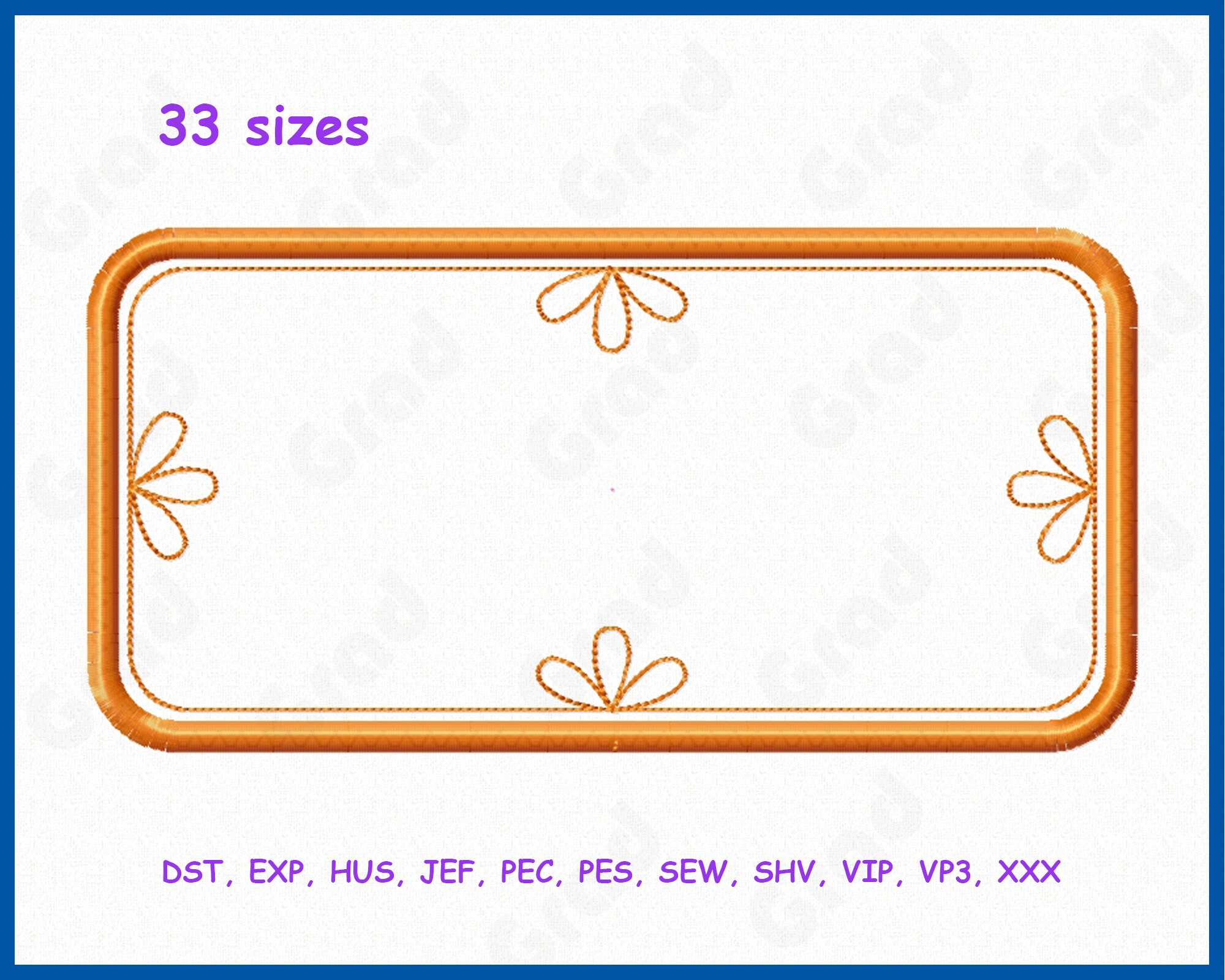 33 Sizes Frame Applique Design Frame Embroidery Design Fill Etsy