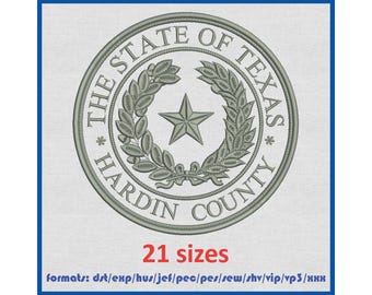 Machine Embroidery Design The County of HARDIN the state of Texas seal monocolor. Instant download digital files. 21 sizes and 11 formats