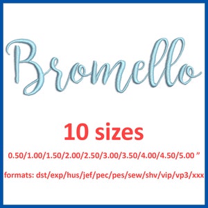 Bromello font embroidery design 0.5(1/2), 1, 1.5, 2, 2.5, 3, 3.5, 4, 4.5, 5 inches 10 sizes and 11 formats